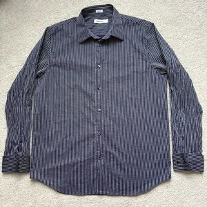 Calvin Klein Men's Purple Striped Button Down Shirt Sz L